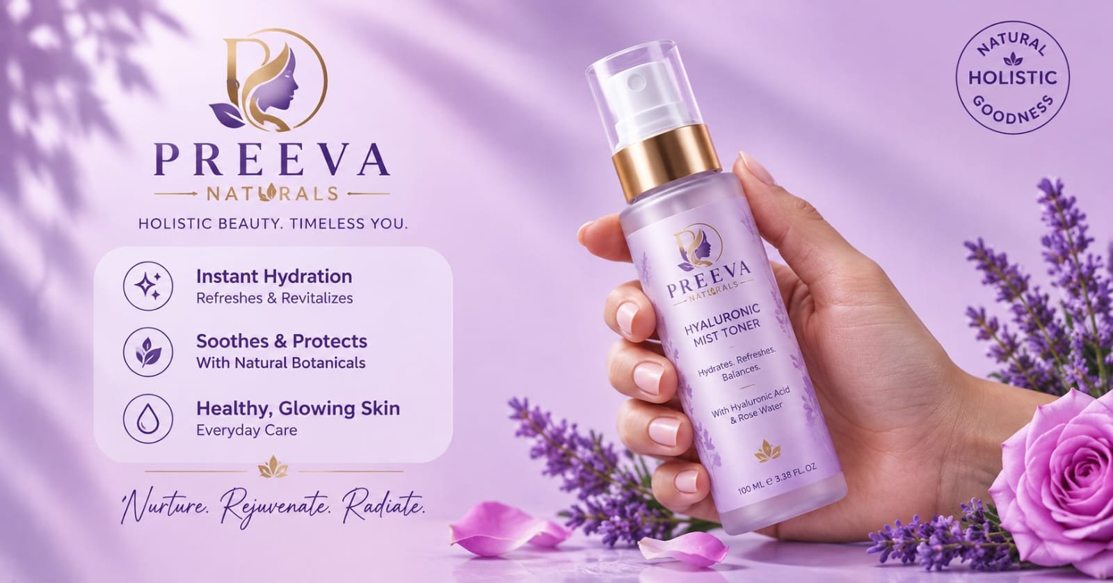 Preeva Naturals skincare brand banner